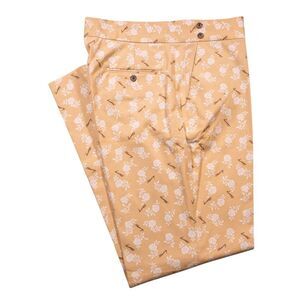 Mens Gurkha Pants 38 Tan Beige Floral Cotton Trousers Straight Fit Flat Front